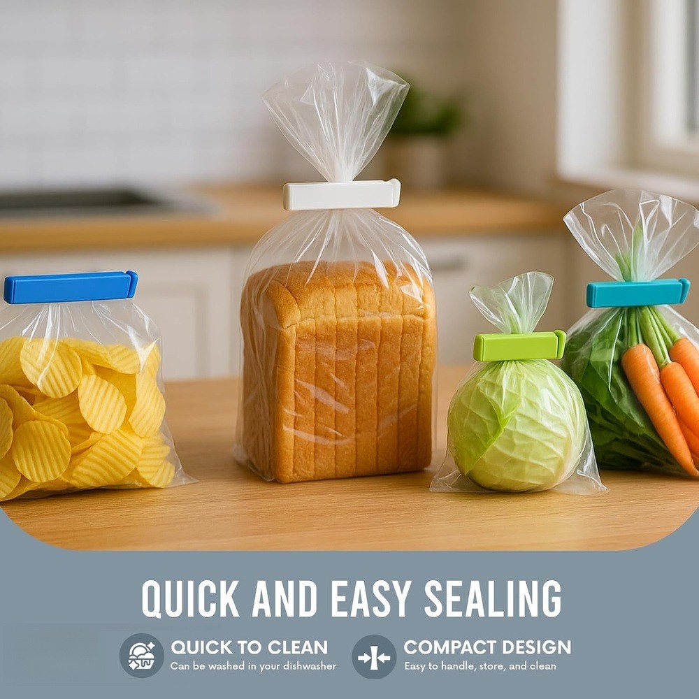 Quality Food Snacks - 高品質11cm食品袋シーリングクリップ、再利用可能なプラスチック製スナックバッグシーラークリップ（キッチン収納用）、8個入り、ランダムカラー