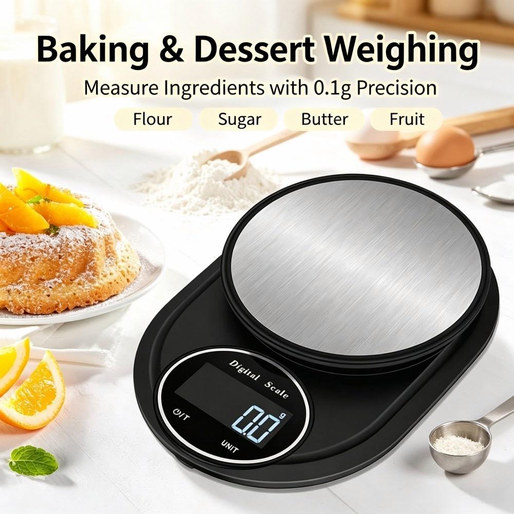 Food & Snacks Pdf - 2KG 0.1g ミニポータブルデジタルキッチンスケール、丸型ステンレス電子スケール、家庭用ベーカー向け多機能食品計量スケール