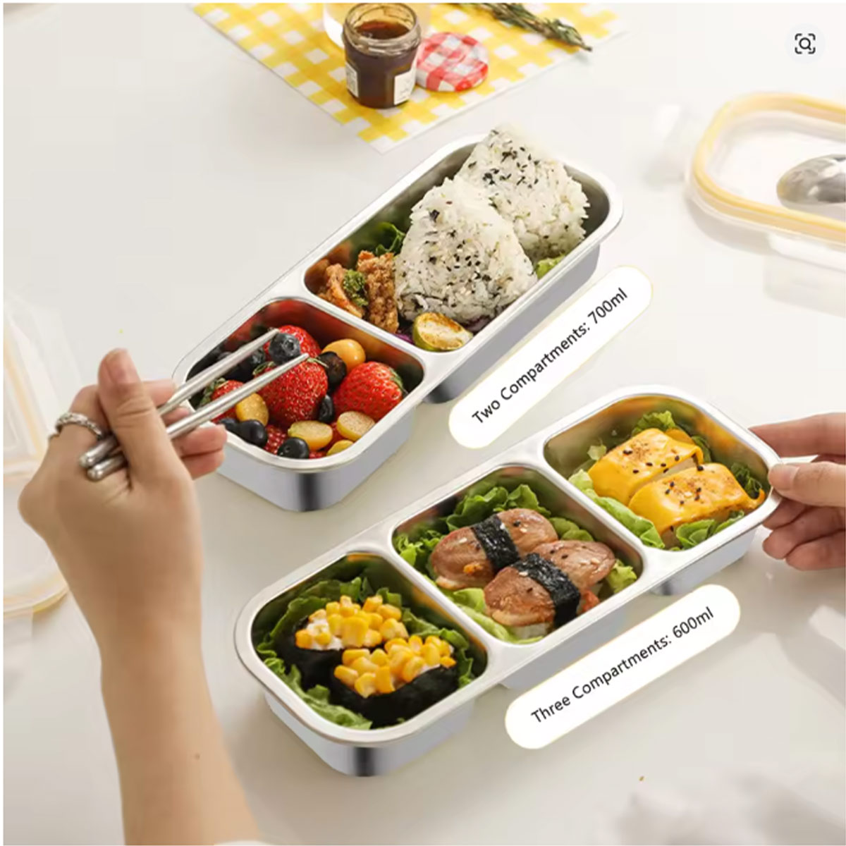 304ステンレス鋼製3コンパートメント軽食弁当箱、会社員向け - Food Snacks For Weight Loss のレビューと価格