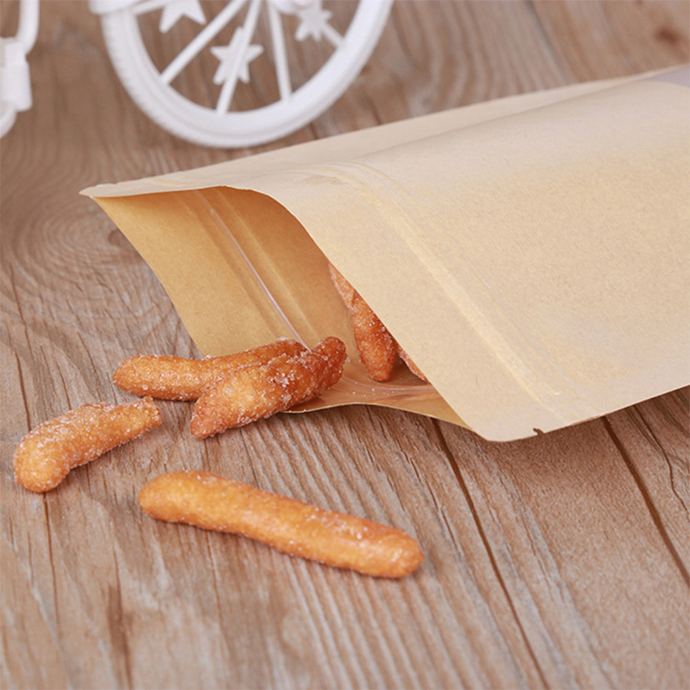 50個入り食品グレードクラフト製スタンドアップポーチ、透明窓 - Food Snack のレビューと価格