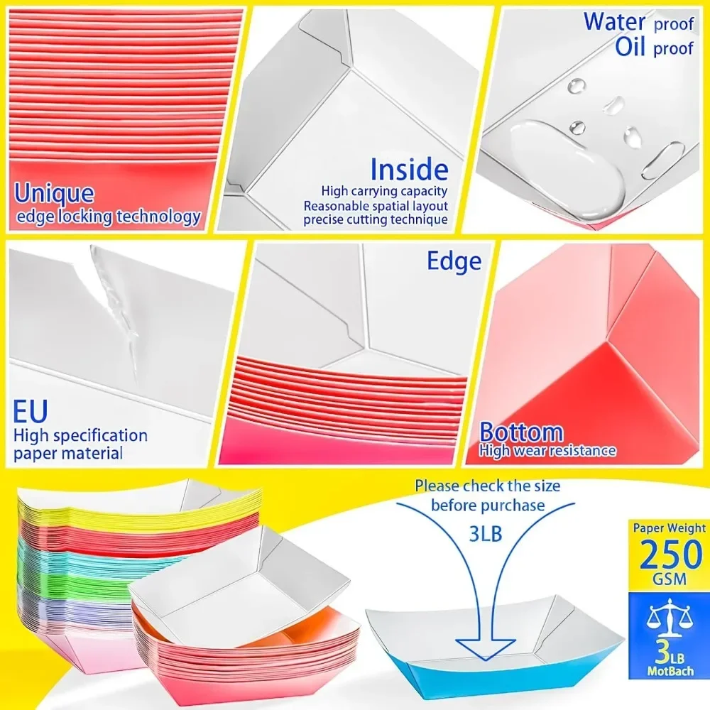100個入り 3ポンド クラフト紙製フードボートトレイ、6色 - Food Snacks Images のレビューと価格
