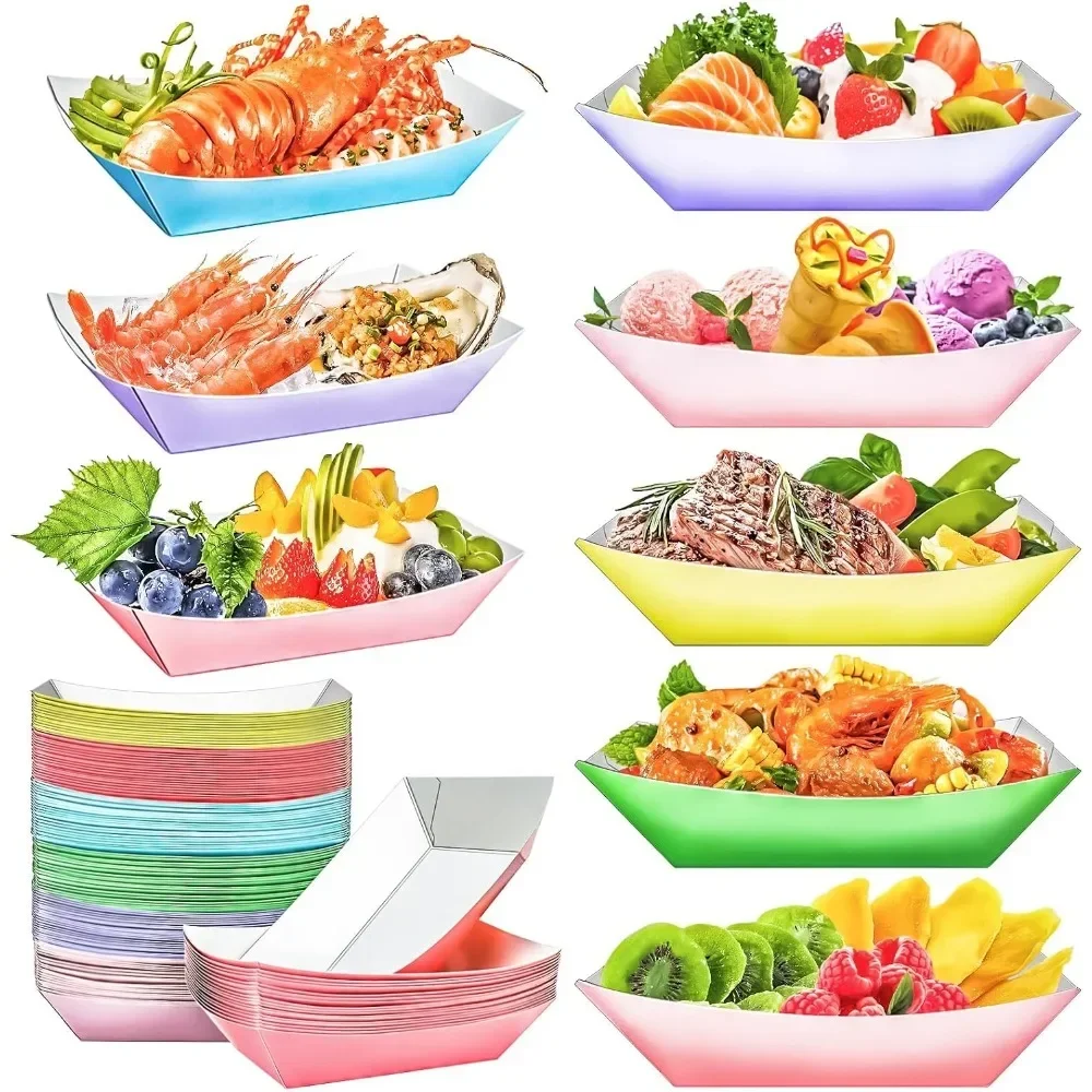 100個入り 3ポンド クラフト紙製フードボートトレイ、6色 - Food Snacks Images のレビューと価格