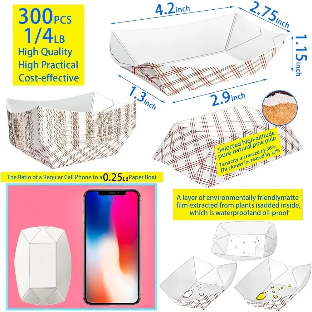 300個入り 1/4ポンド クラフト紙製フードボートトレイ  - Food Snacks Images のレビューと価格