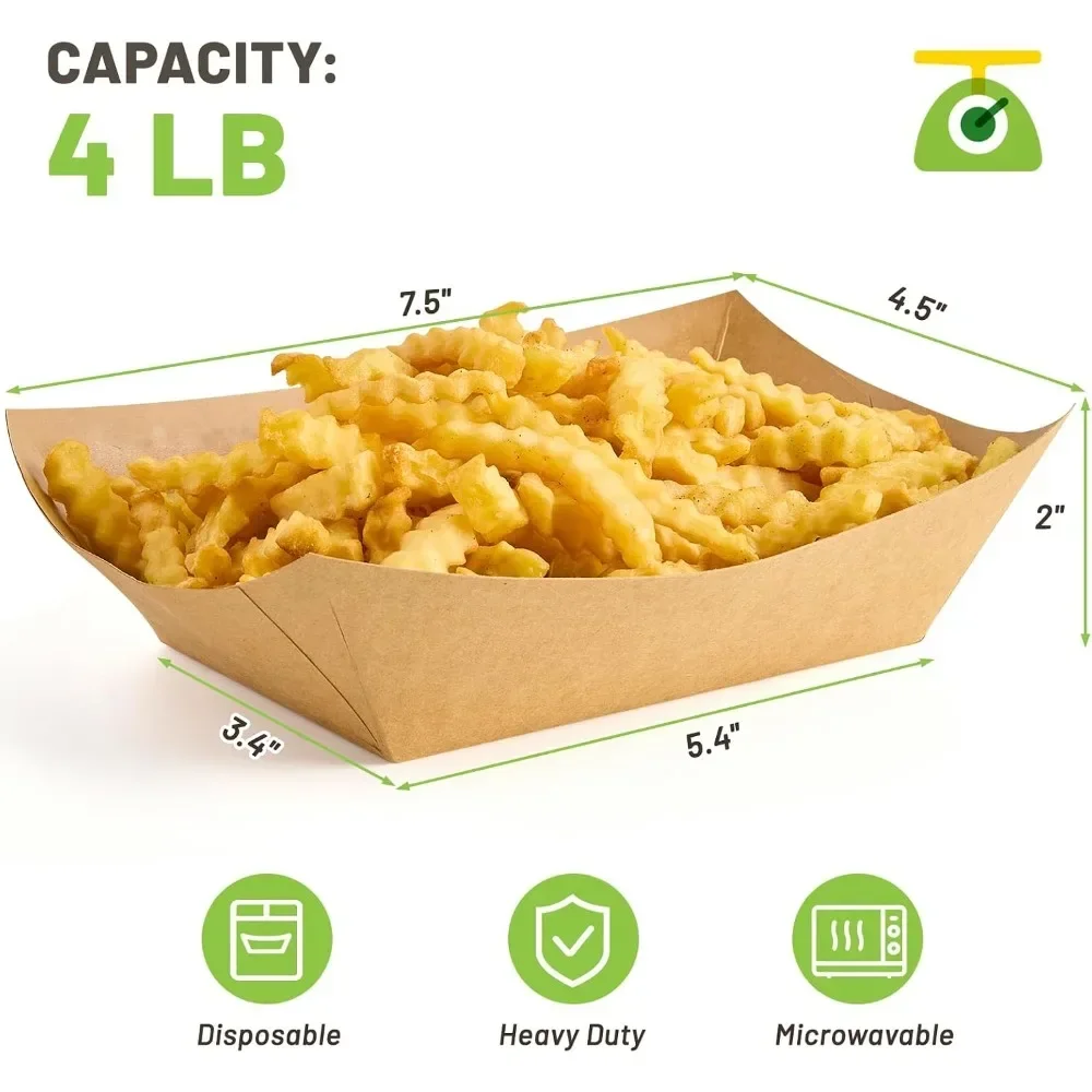大型クラフト紙製フードトレイ 50個入り、4ポンド、パーティ - Food Snacks Images のレビューと価格