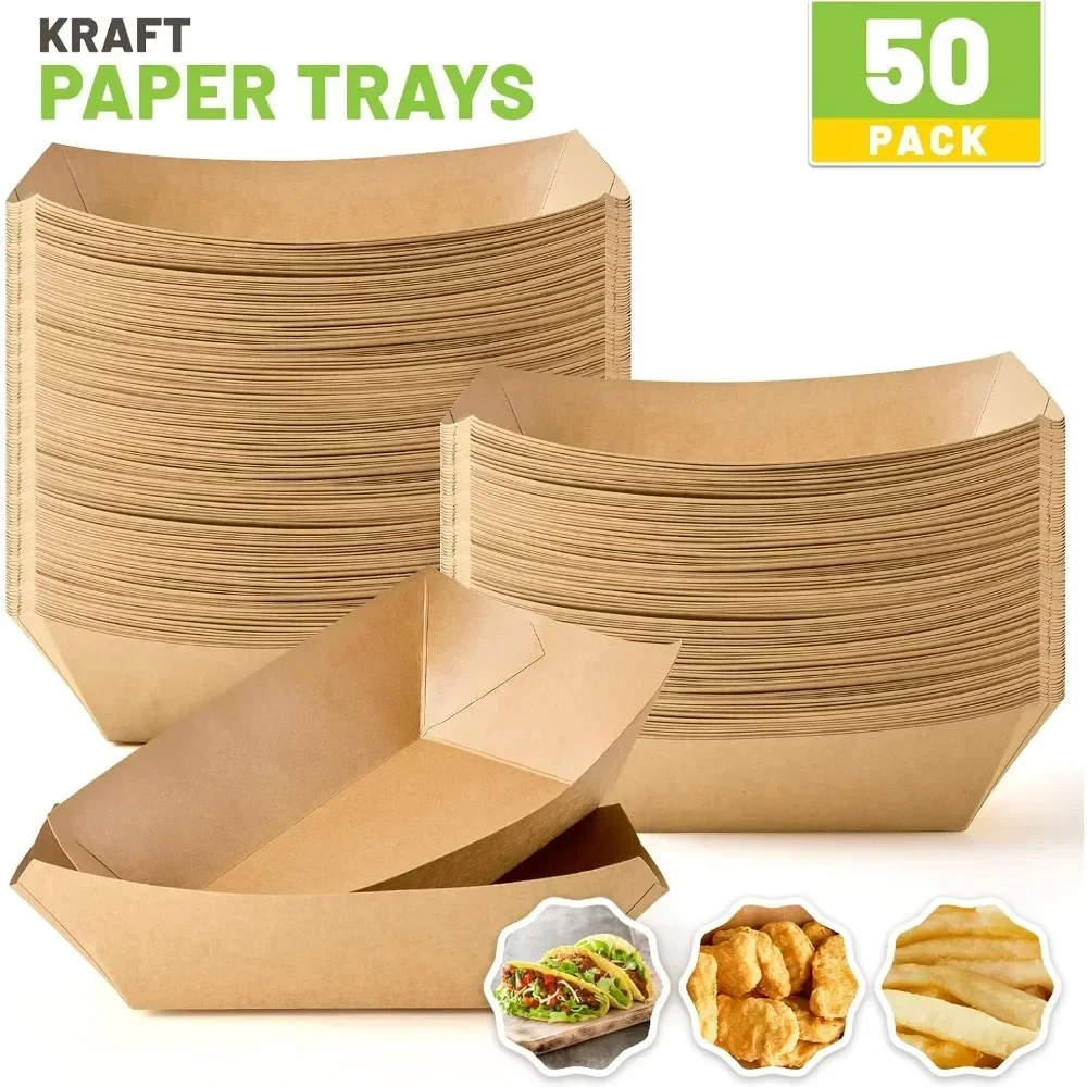 大型クラフト紙製フードトレイ 50個入り、4ポンド、パーティ - Food Snacks Images のレビューと価格