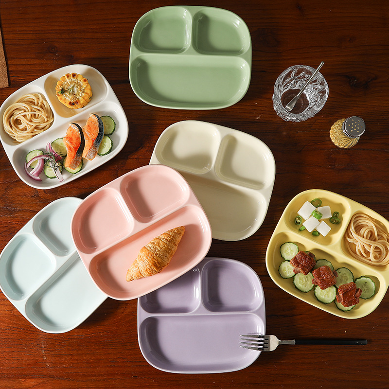 トリプルグリッドセラミック朝食プレートフィットネス減量皿プレ - Food Snacks For Weight Loss のレビューと価格