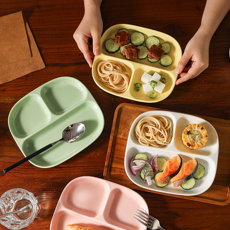 トリプルグリッドセラミック朝食プレートフィットネス減量皿プレ - Food Snacks For Weight Loss のレビューと価格